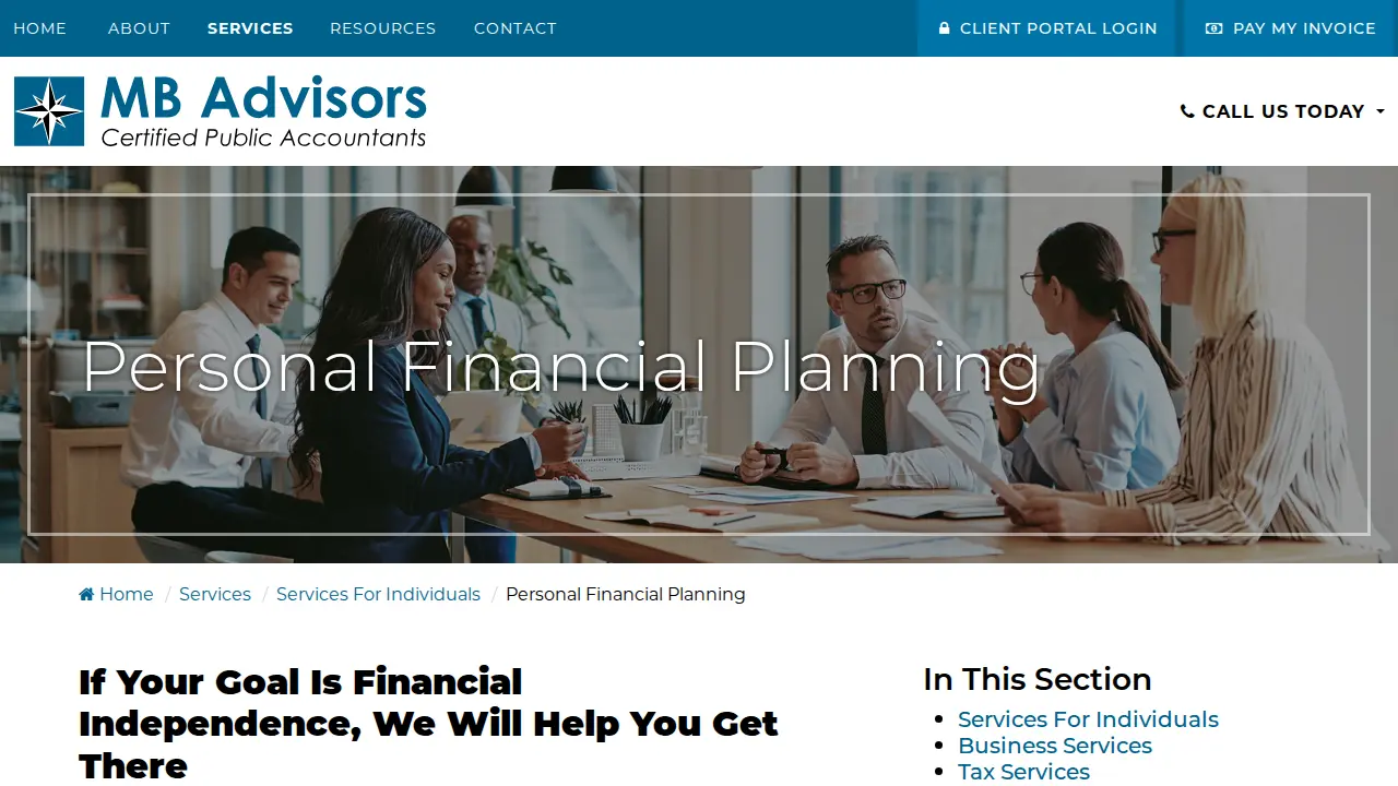 MB Advisors Certified Public Accountants page