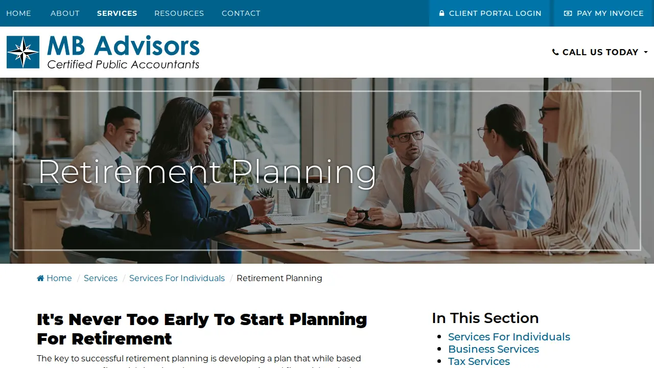 MB Advisors Certified Public Accountants page