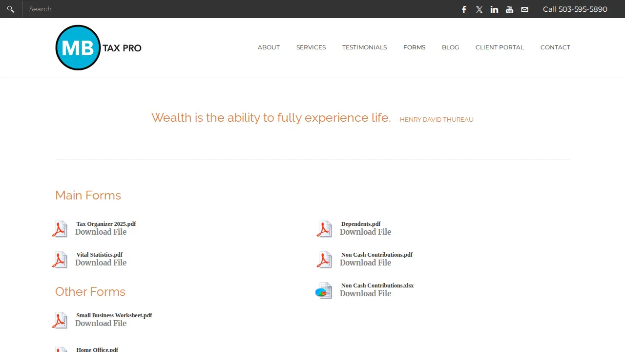 MB Tax Pro page