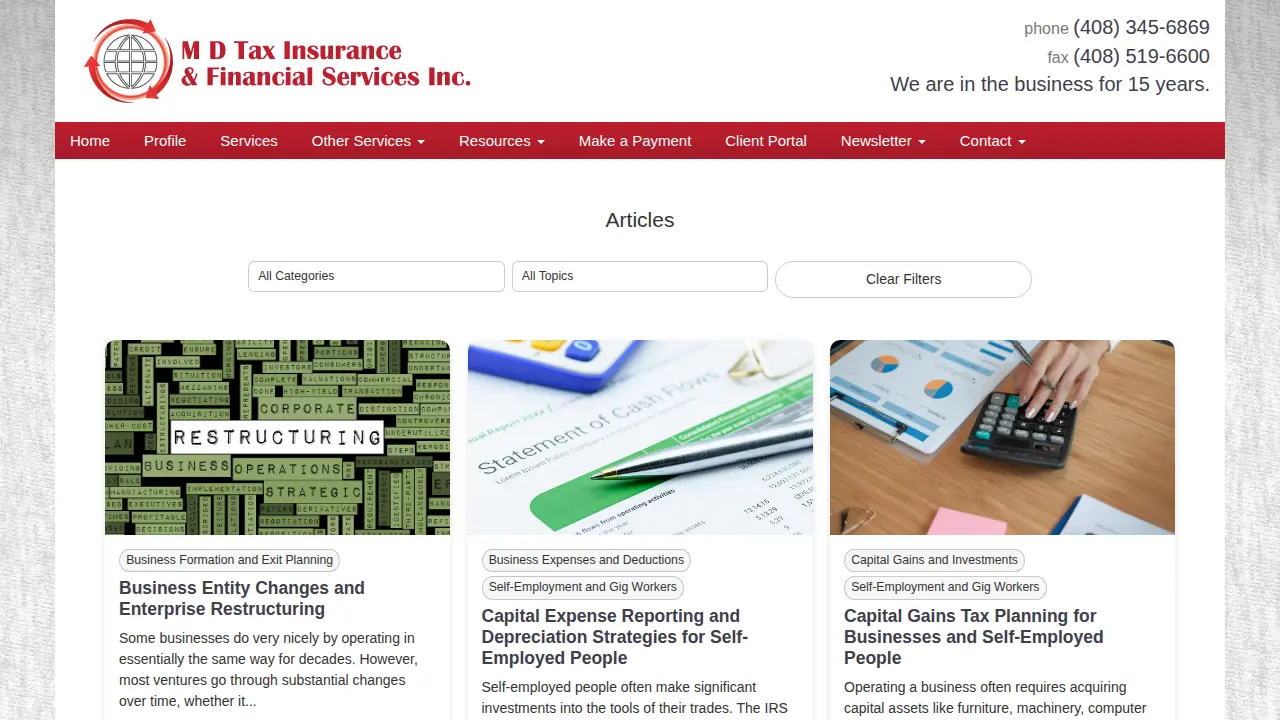 M D Tax Insurance and Financial Services Inc page