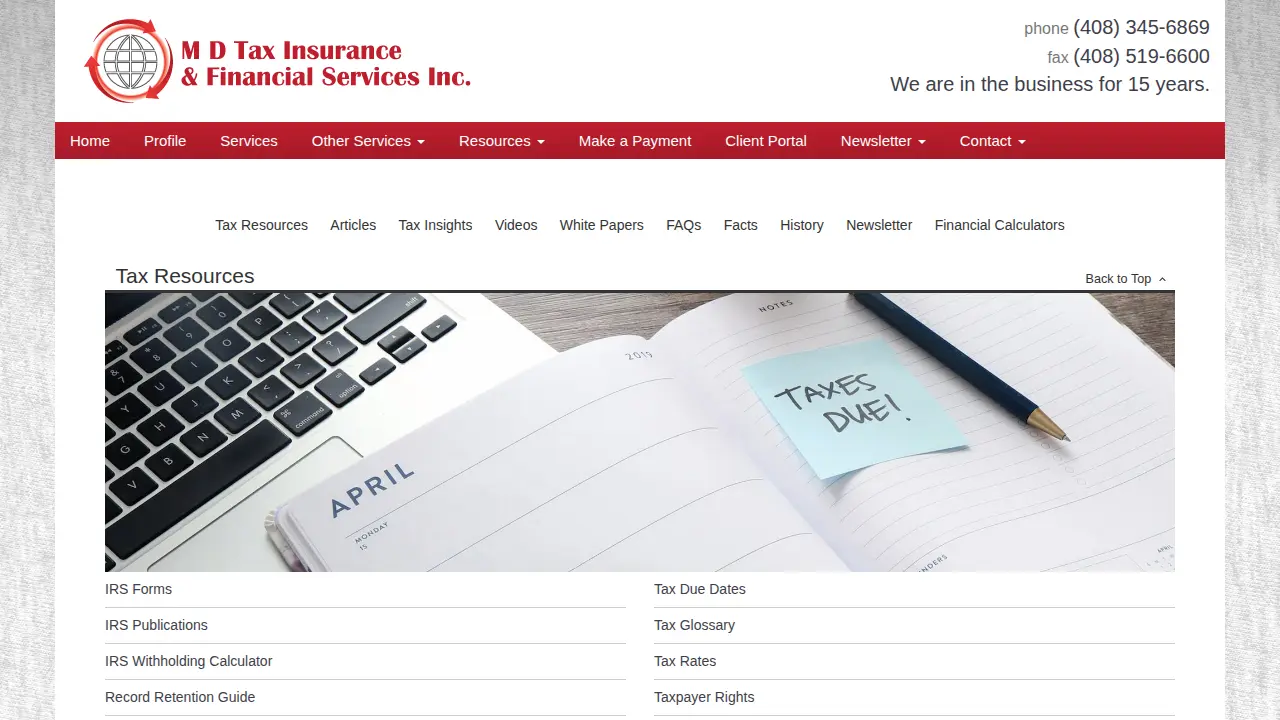 M D Tax Insurance and Financial Services Inc page