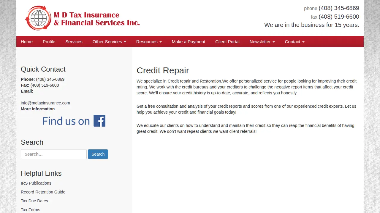 M D Tax Insurance and Financial Services Inc page