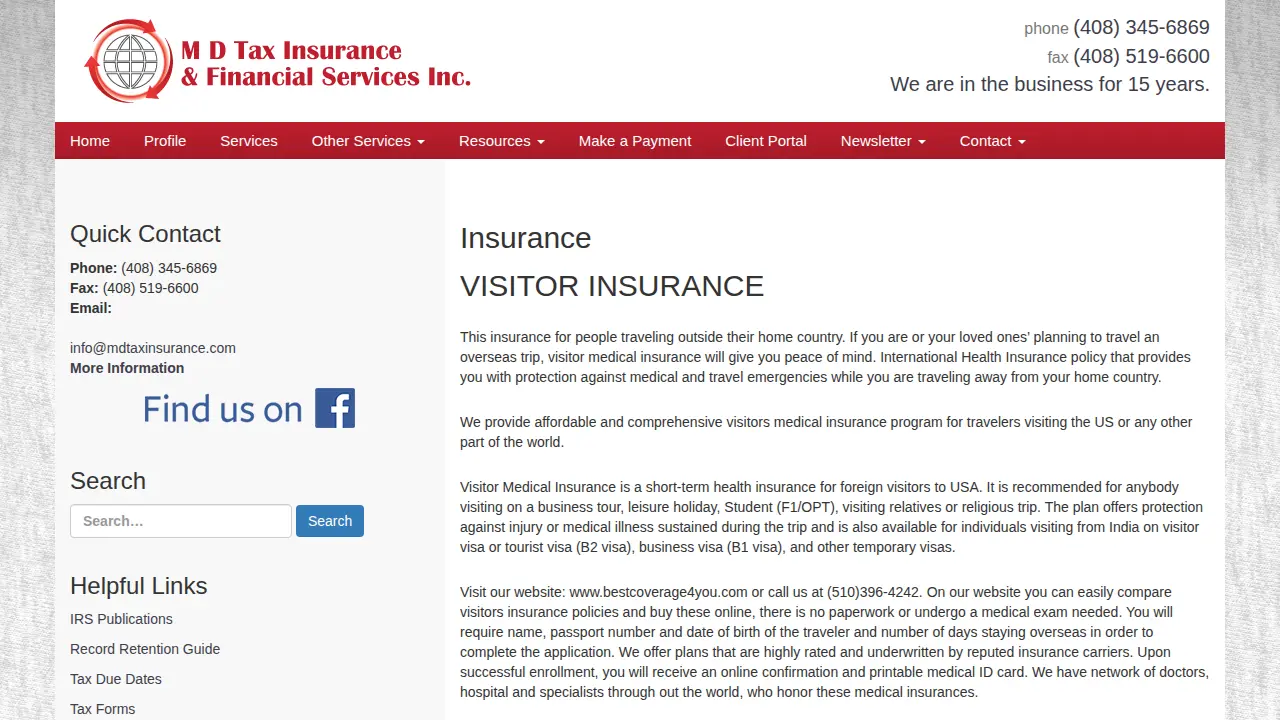 M D Tax Insurance and Financial Services Inc page