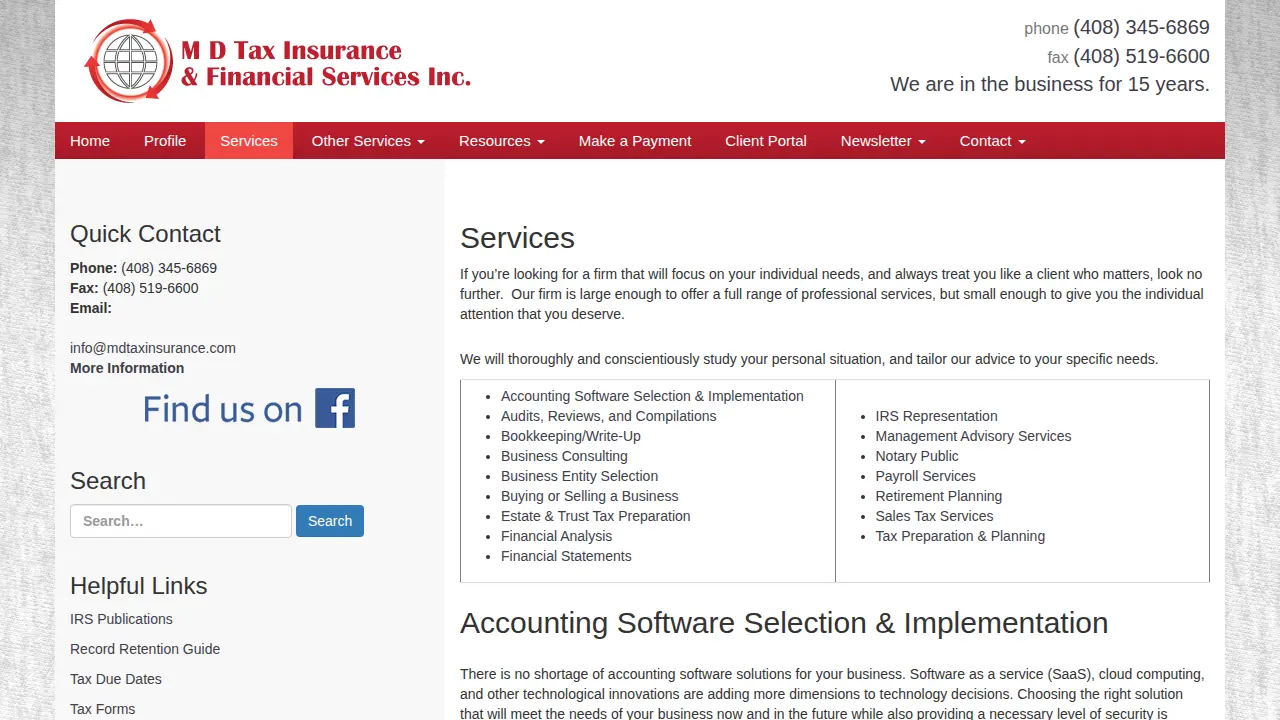 M D Tax Insurance and Financial Services Inc page