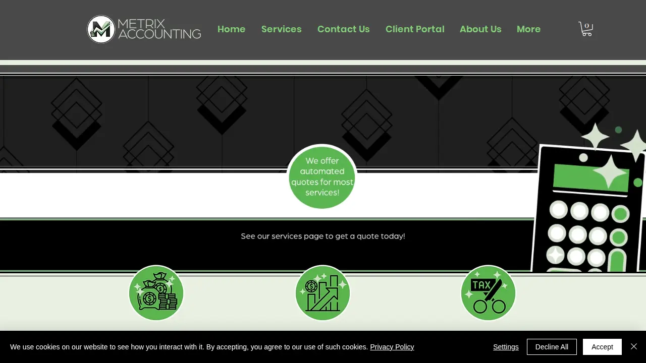 Metrix Accounting page