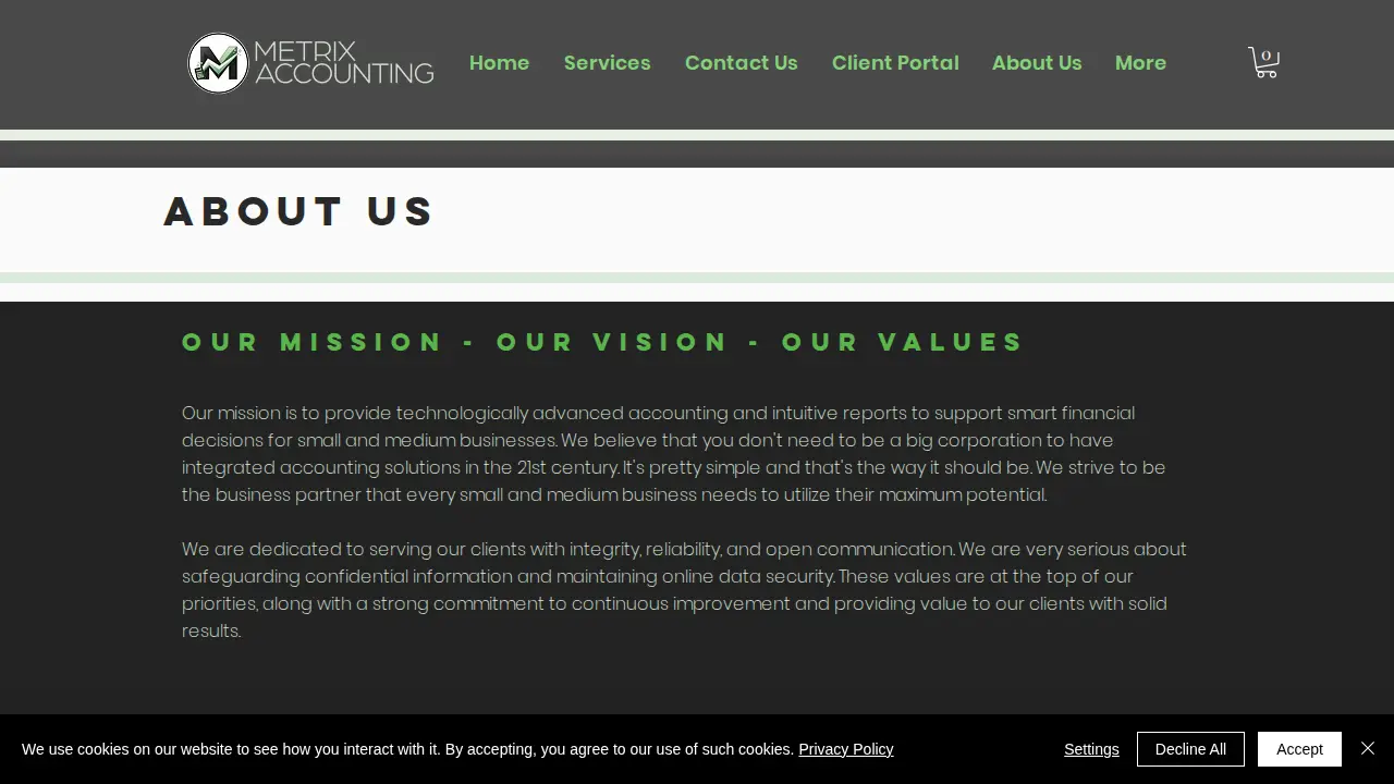 Metrix Accounting page