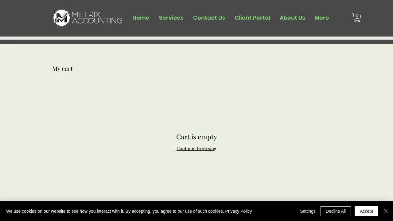 Metrix Accounting page