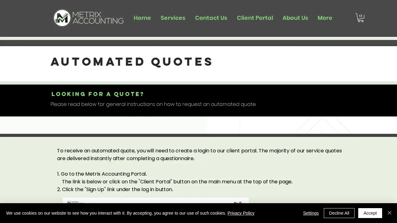 Metrix Accounting page