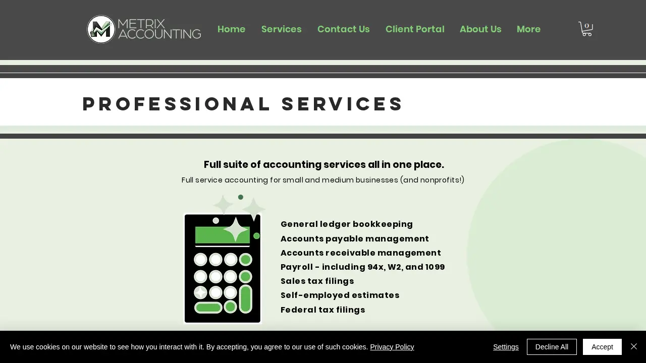 Metrix Accounting page