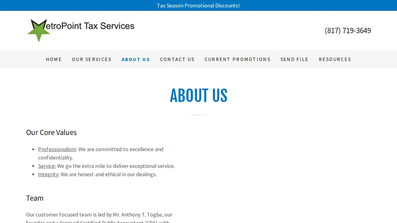 Metropoint Tax Services page