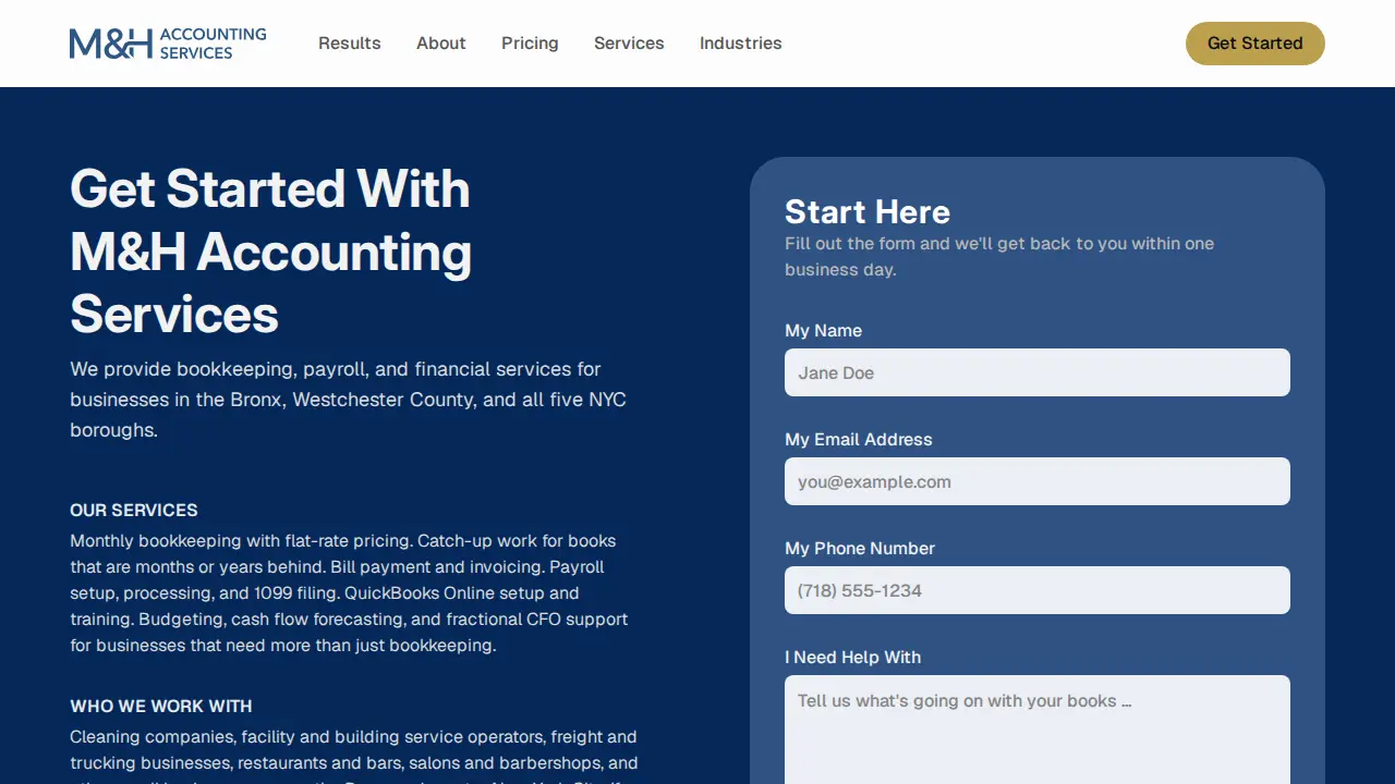 M&H Accounting Services page