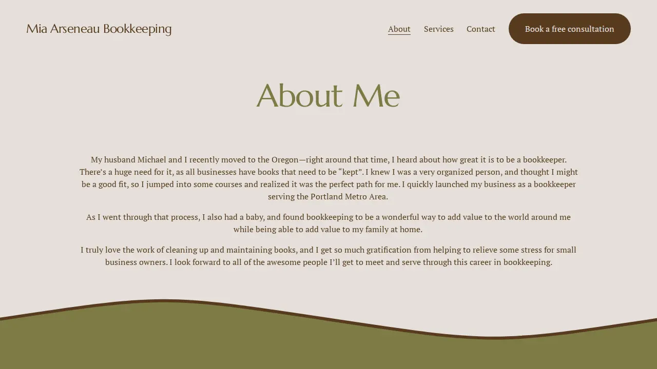 Mia Arseneau Bookkeeping page