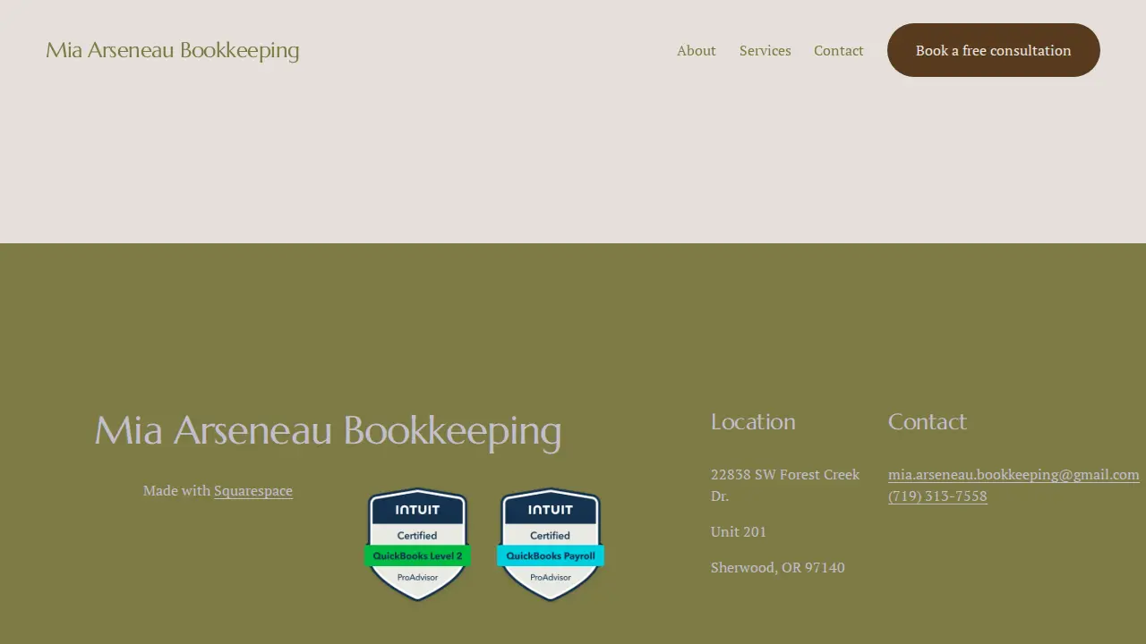 Mia Arseneau Bookkeeping page
