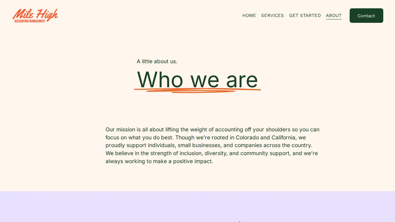 Mile High Accounting Management page