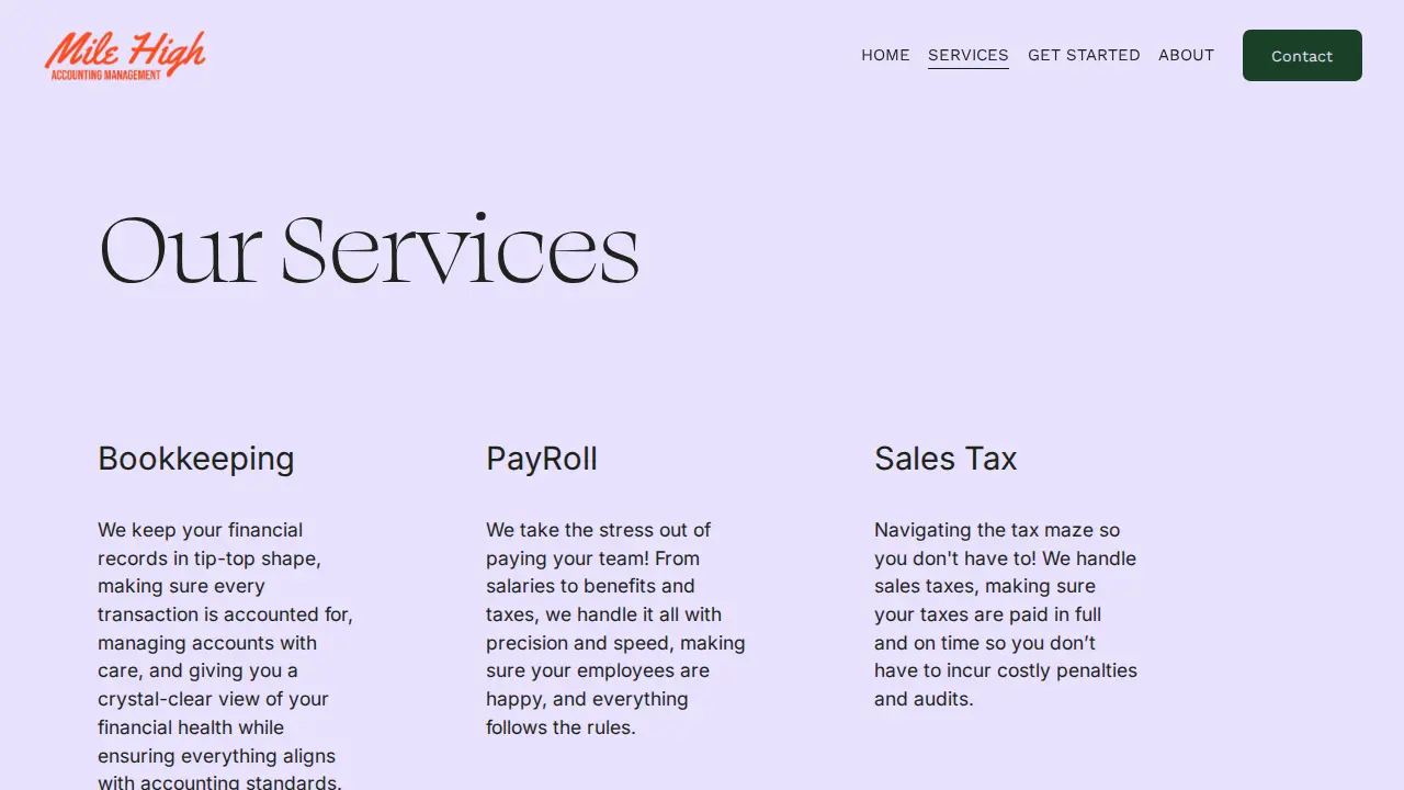 Mile High Accounting Management page