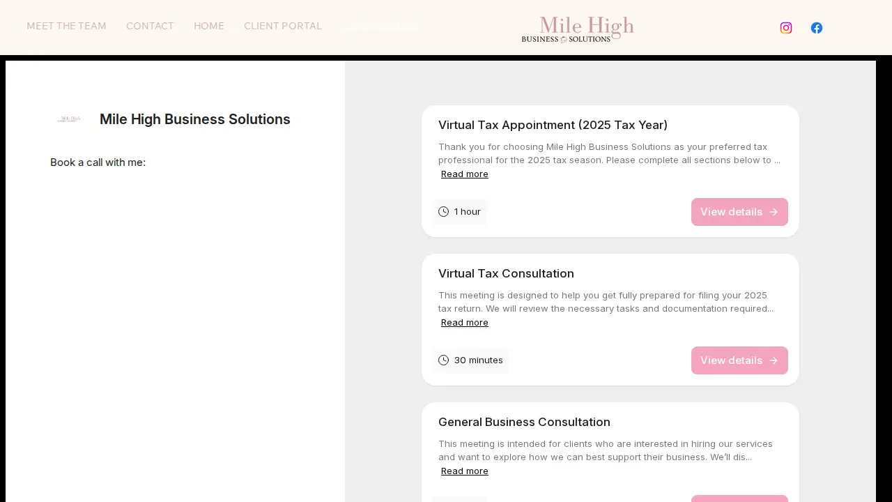 Mile High Business Solutions page