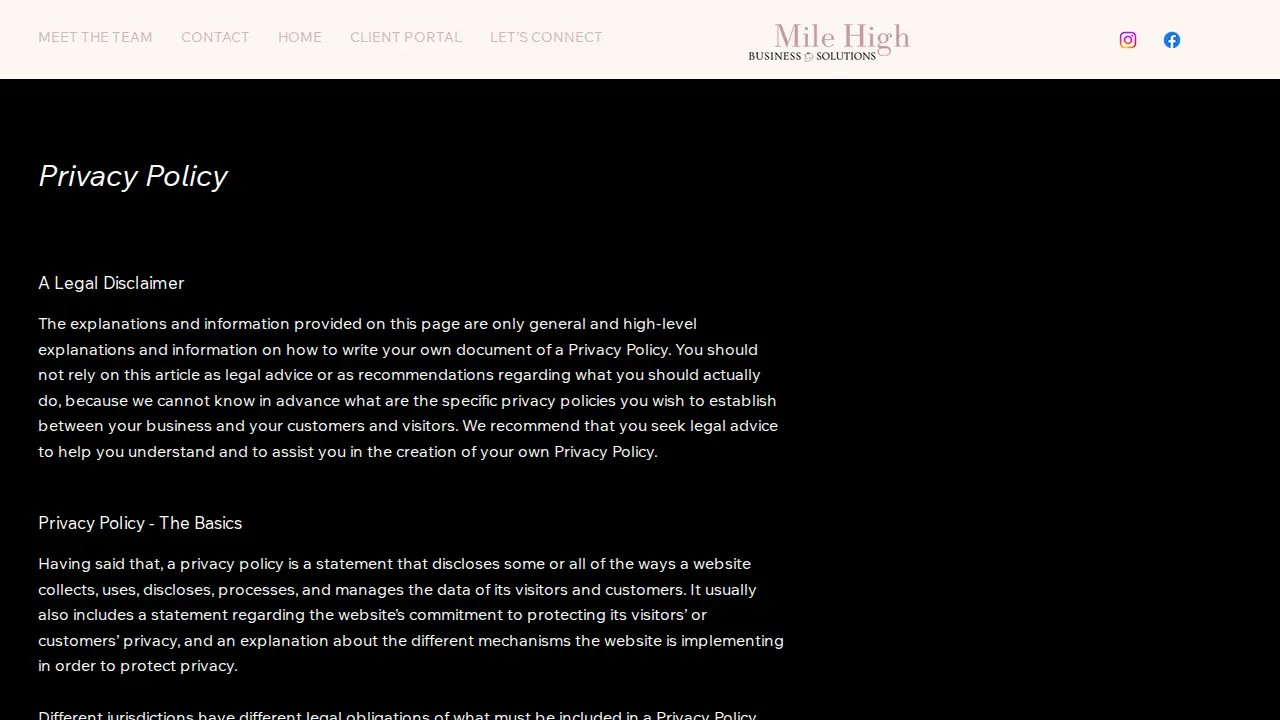Mile High Business Solutions page
