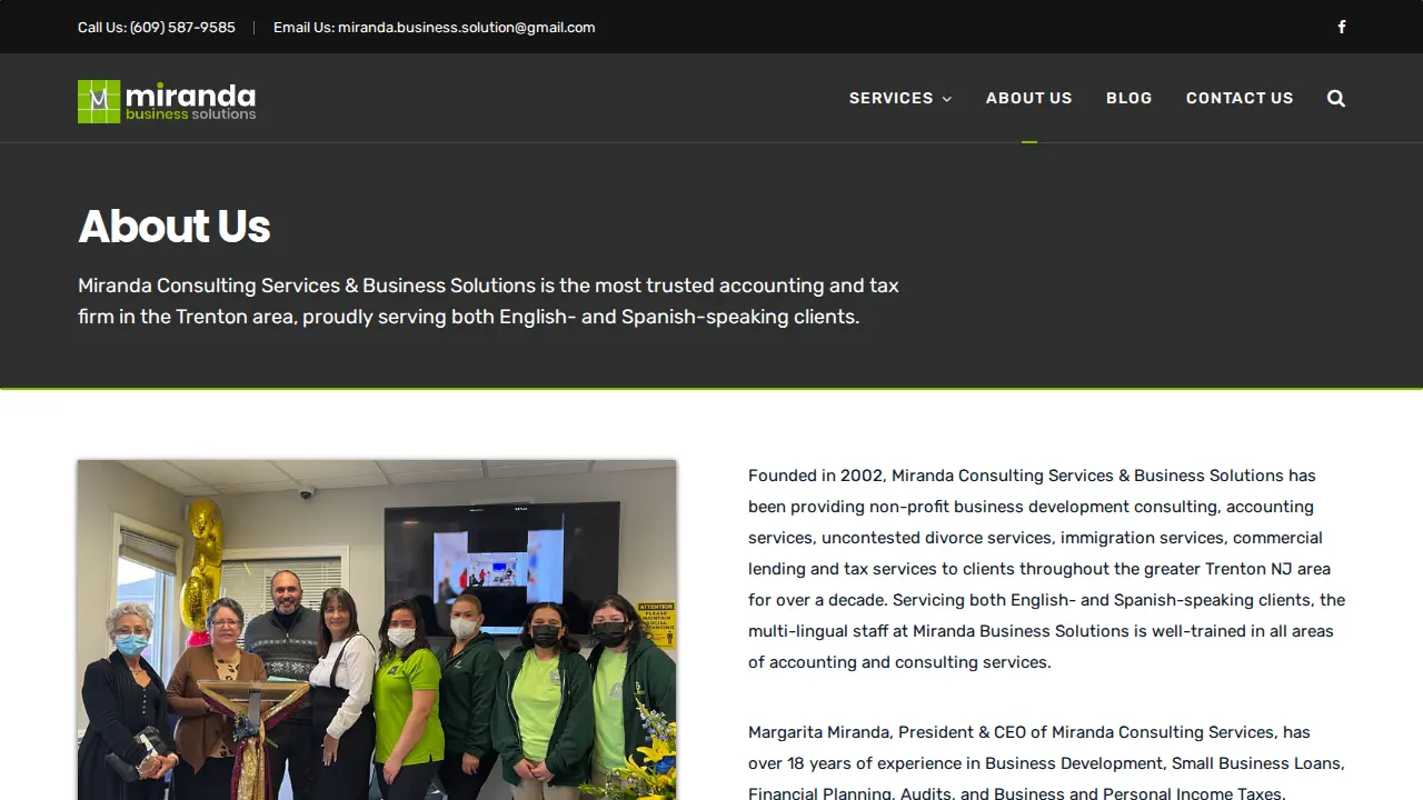 Miranda Consulting Services page