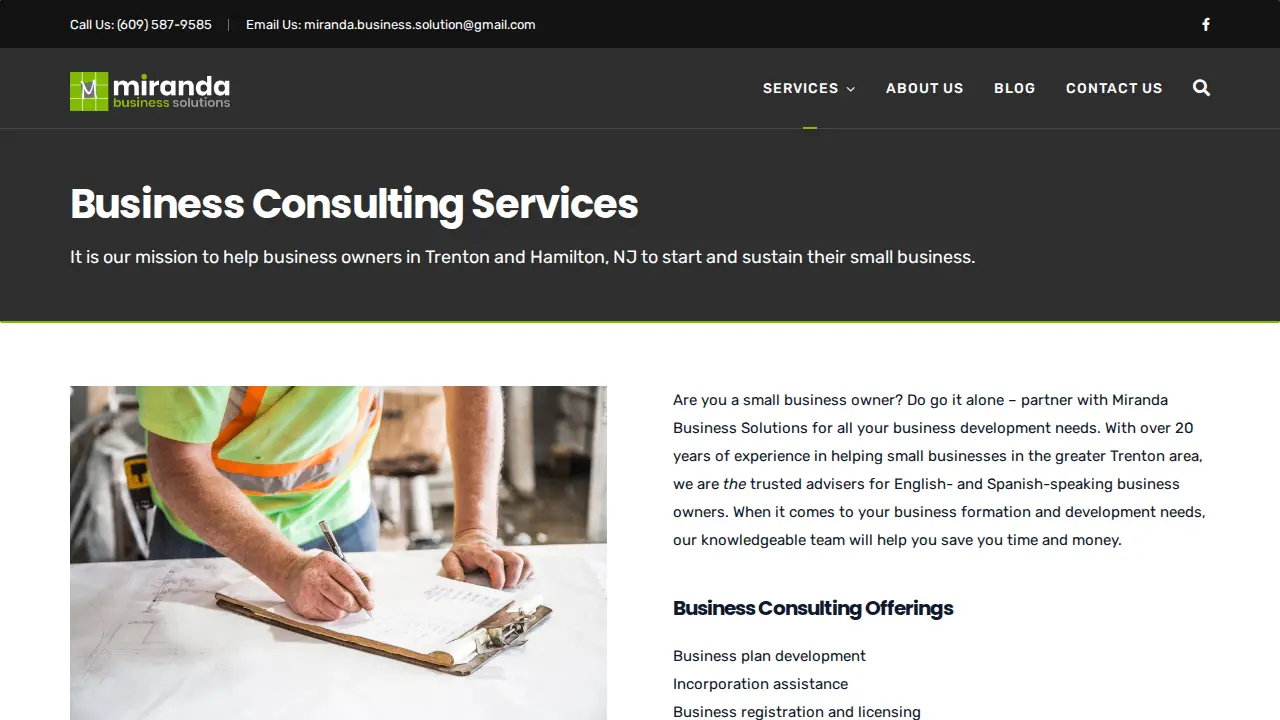 Miranda Consulting Services page
