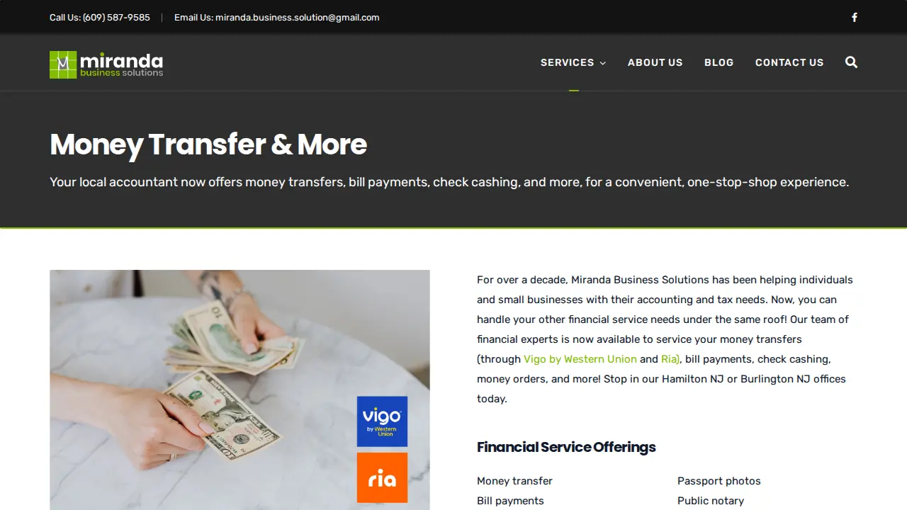 Miranda Consulting Services page