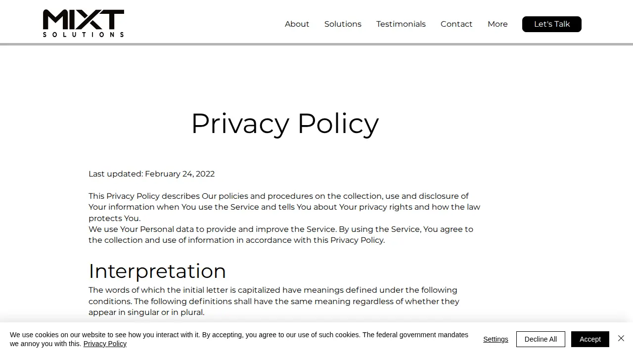 Mixt Solutions page