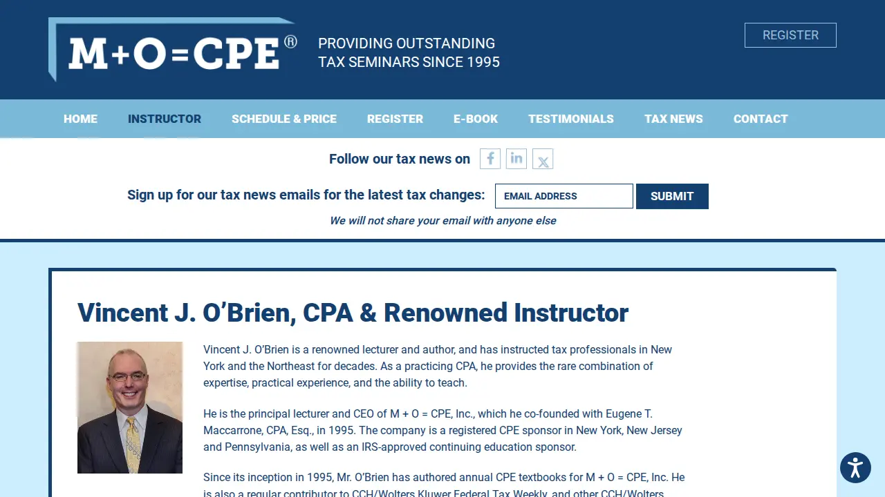 M + O = CPE, Vincent J. O'Brien, CPA page