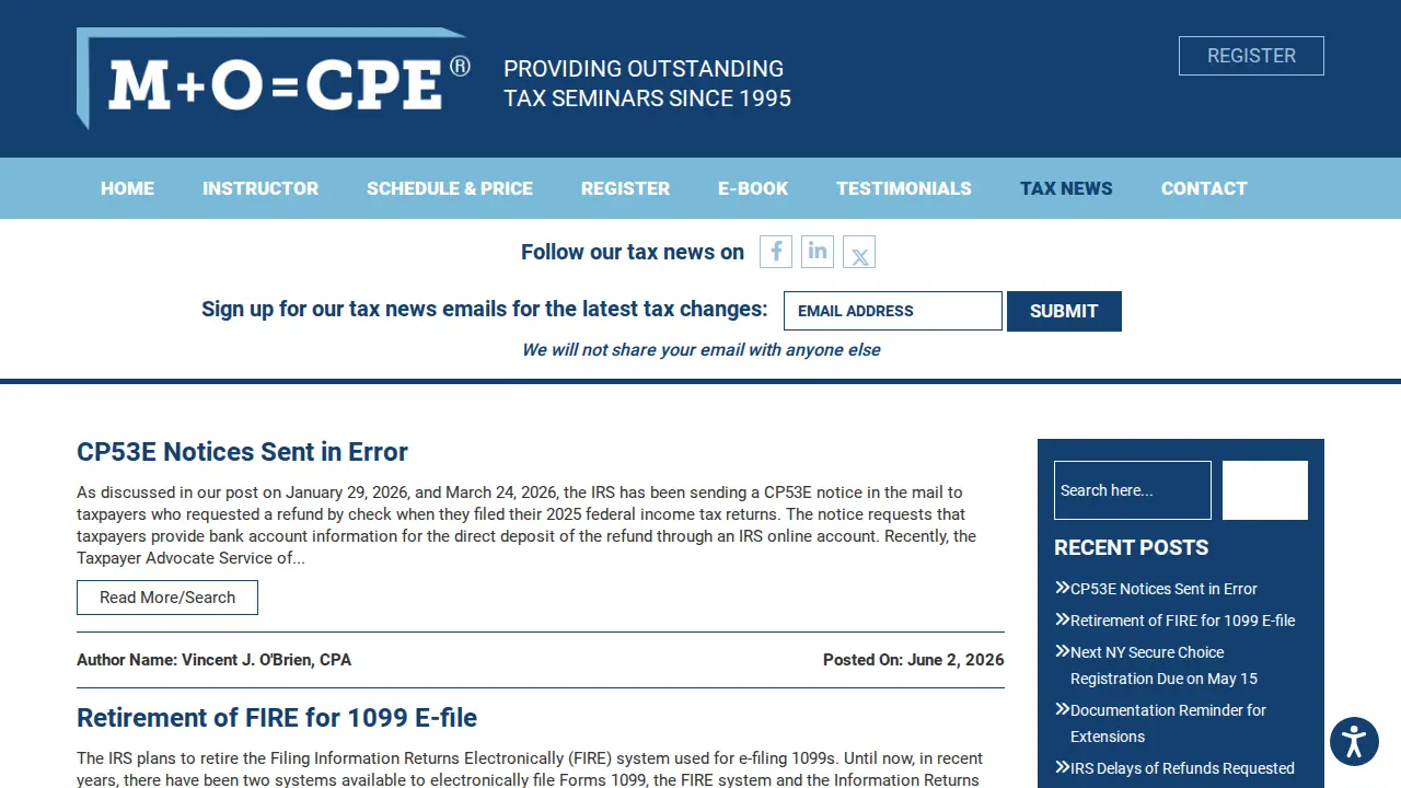 M + O = CPE, Vincent J. O'Brien, CPA page