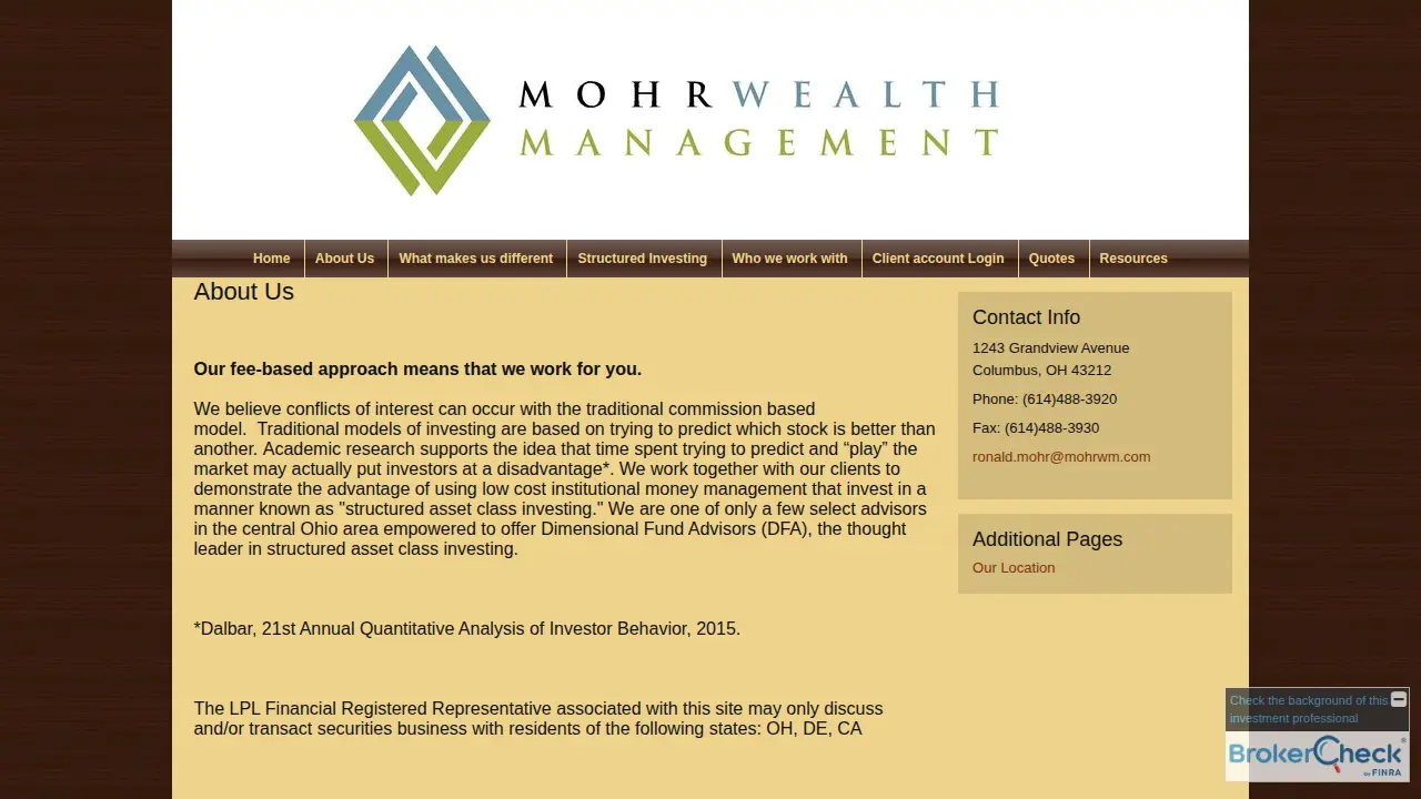 Mohr Wealth Management page