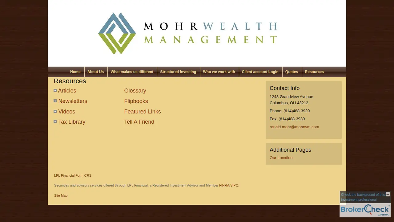 Mohr Wealth Management page