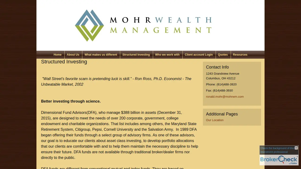 Mohr Wealth Management page