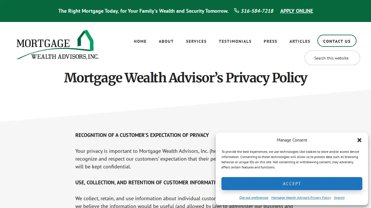 Mortgage Wealth Advisors, Inc. page