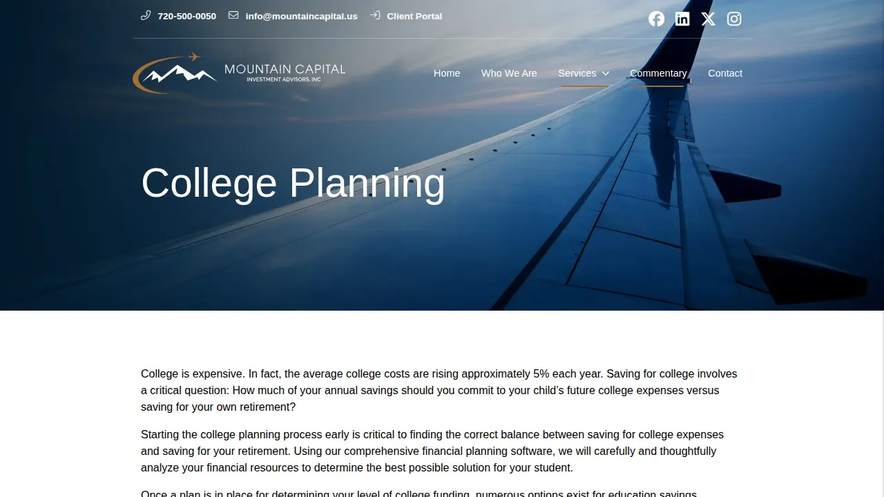 Mountain Capital Investment Advisors page