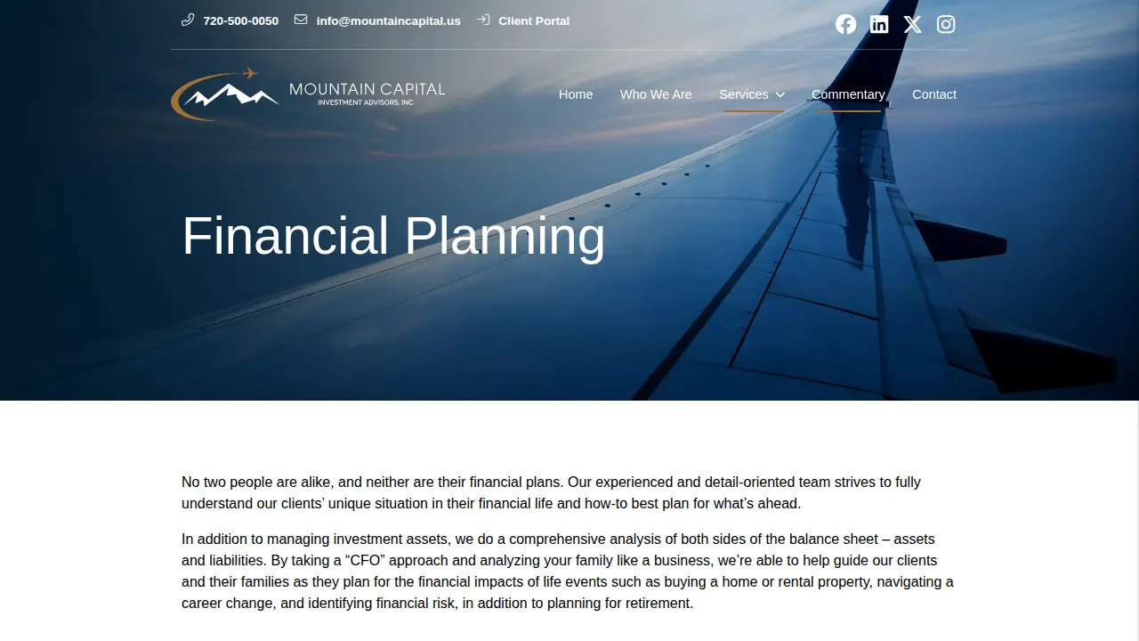 Mountain Capital Investment Advisors page