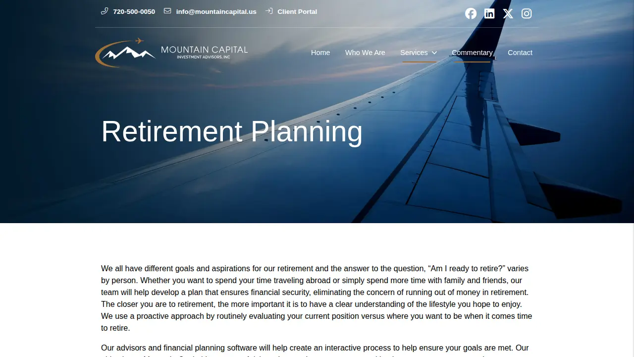 Mountain Capital Investment Advisors page