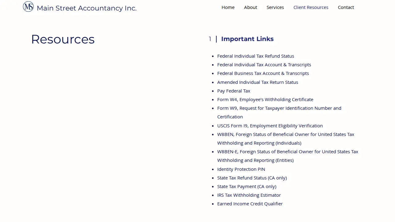 Main Street Accountancy, Inc., CPA page
