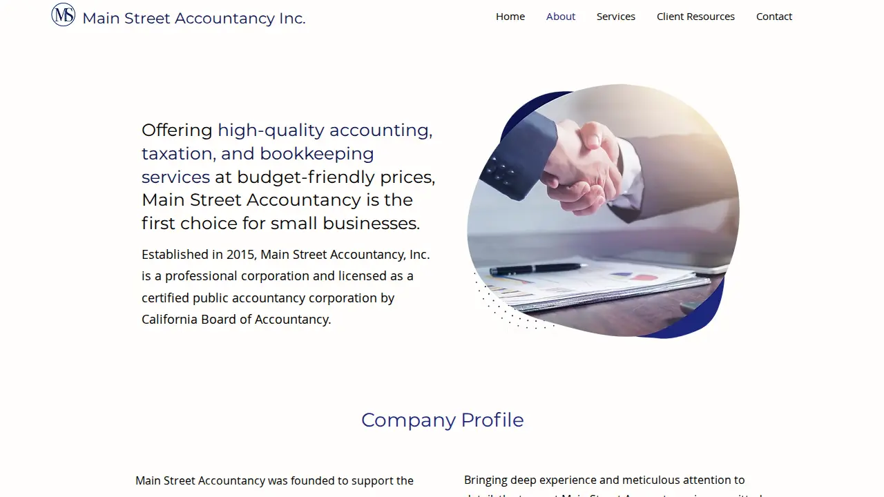 Main Street Accountancy, Inc., CPA page