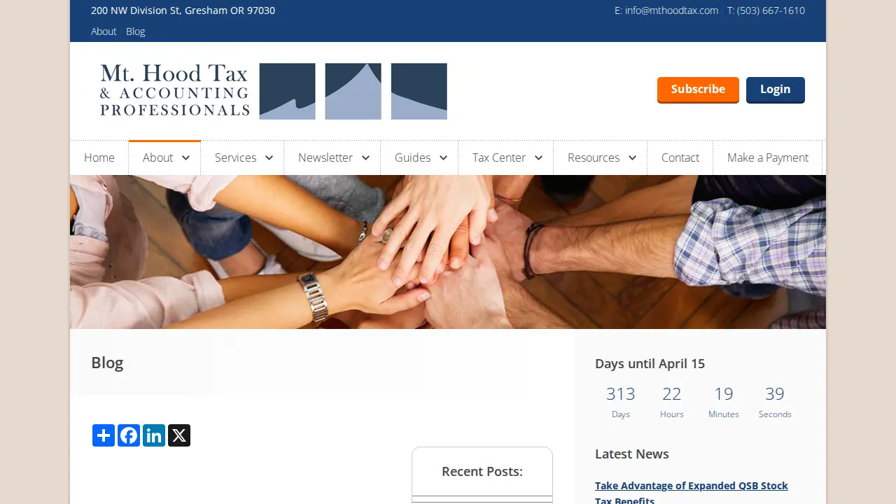 Mt Hood TAX & Accounting Professionals page
