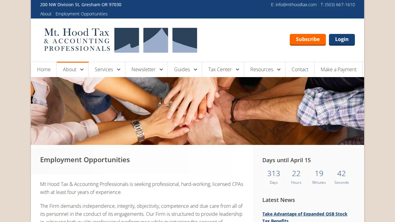 Mt Hood TAX & Accounting Professionals page