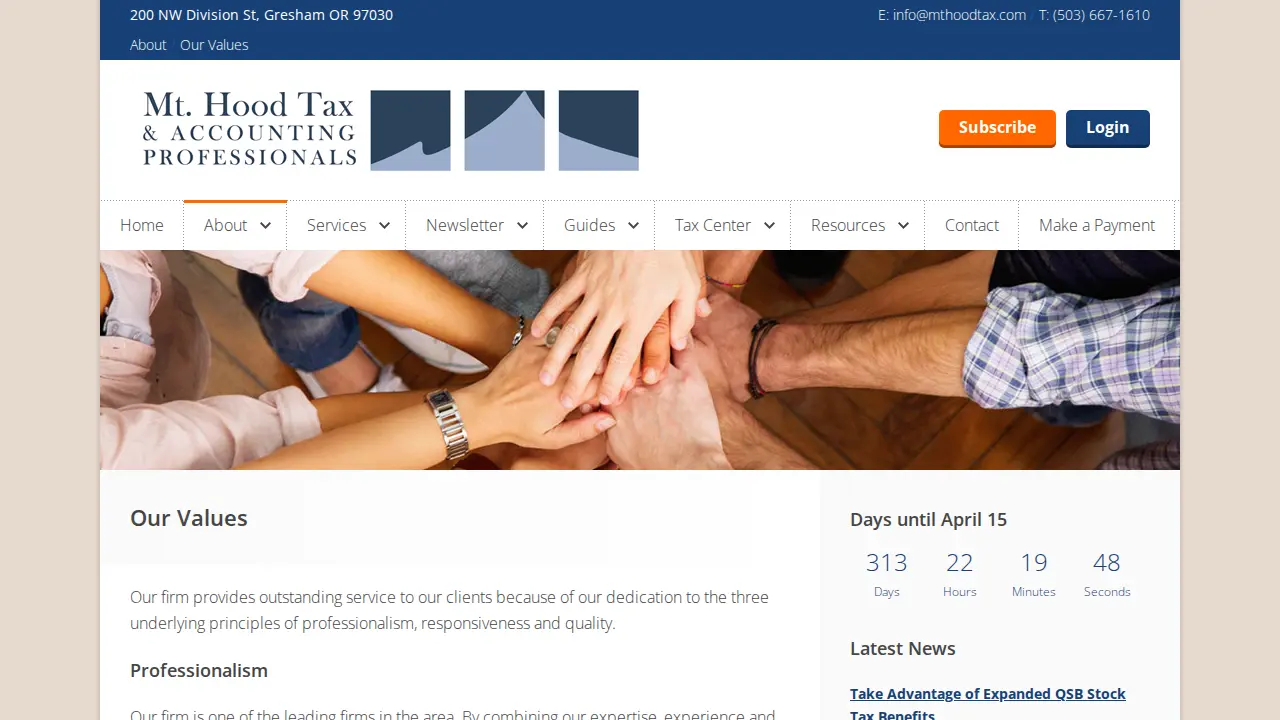 Mt Hood TAX & Accounting Professionals page