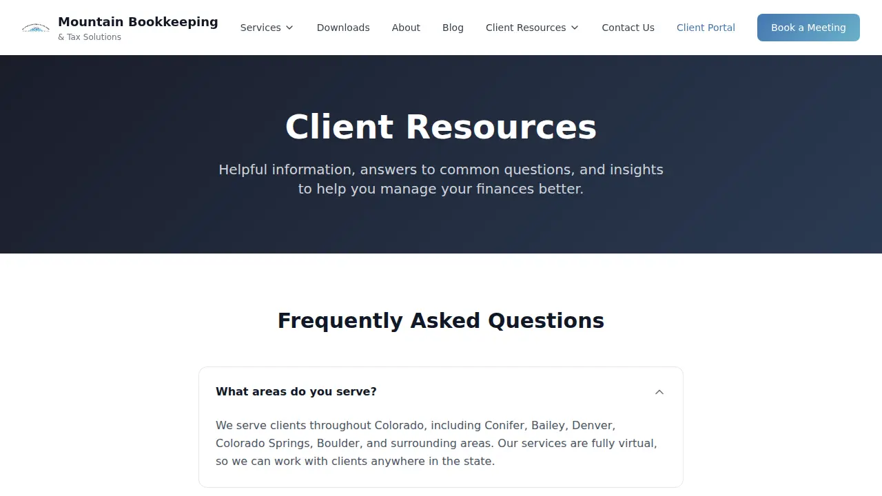 Mountain Bookkeeping & Tax Solutions page