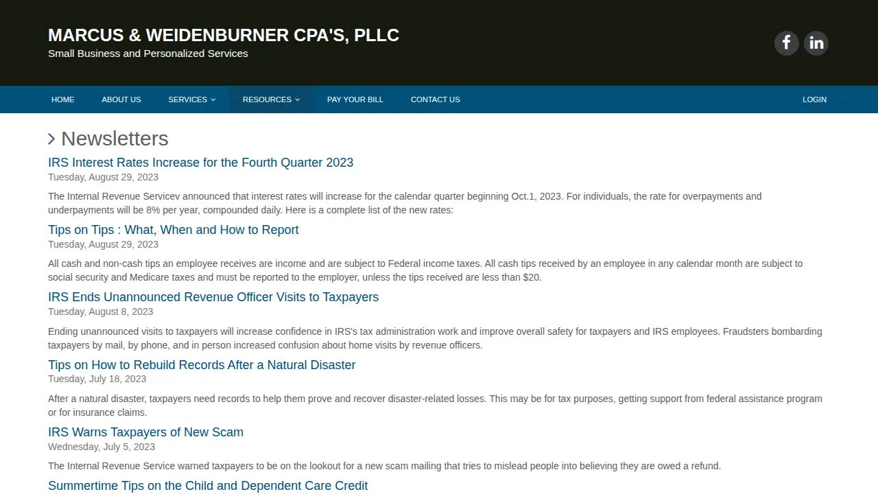 Marcus & Weidenburner, CPAs PLLC page