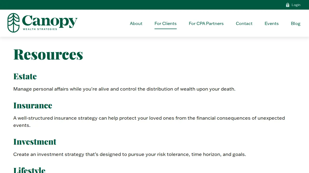 Canopy Wealth Strategies page