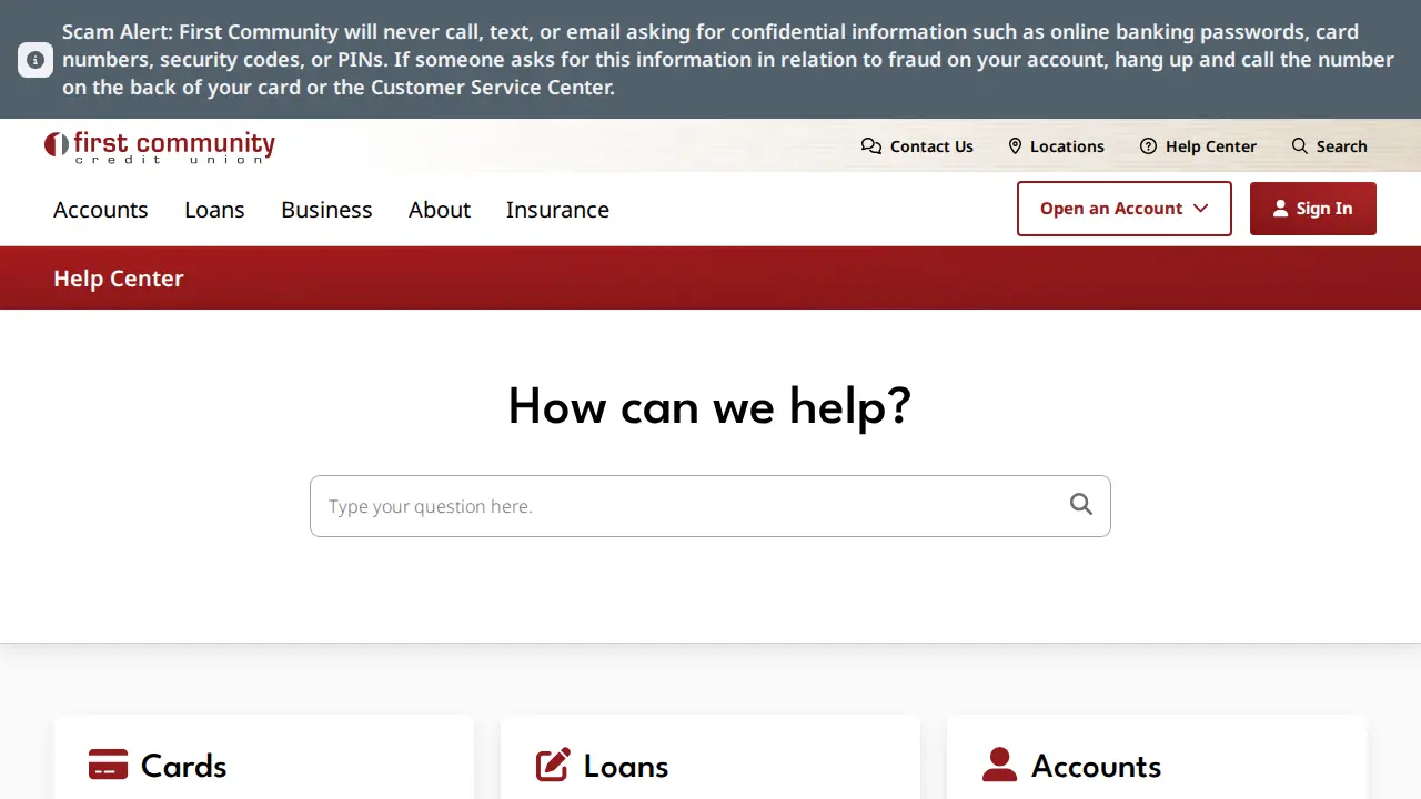 First Community Credit Union page