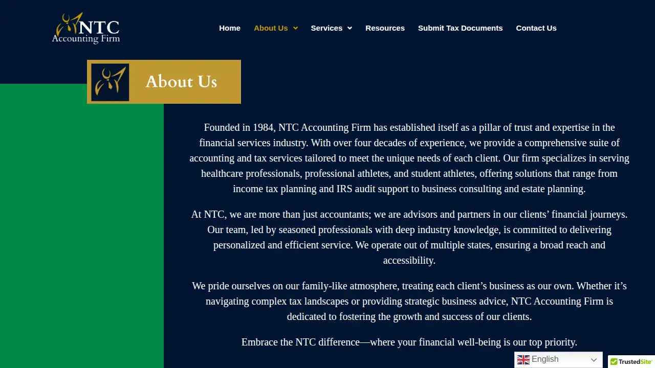 National Tax Centers Accounting Firm page