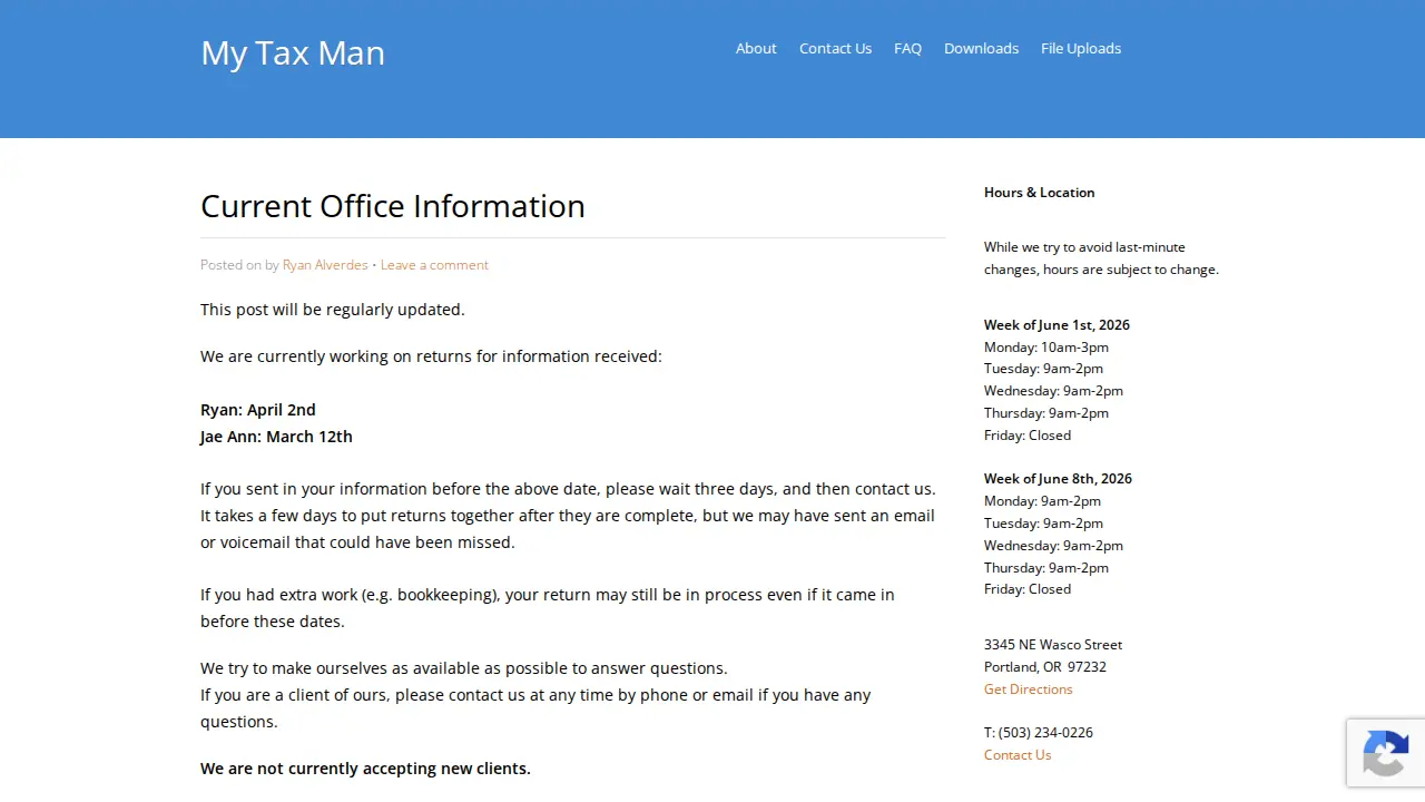 My Tax Man page