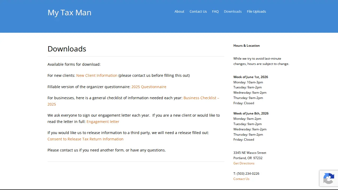 My Tax Man page