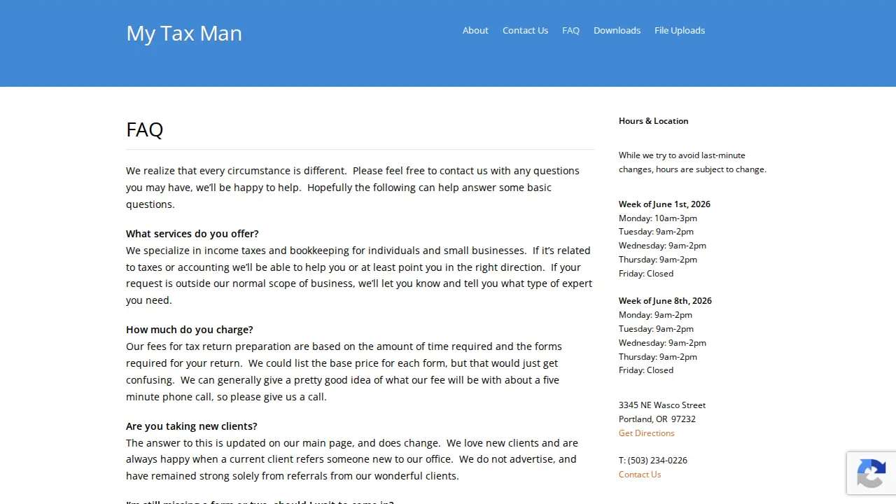 My Tax Man page