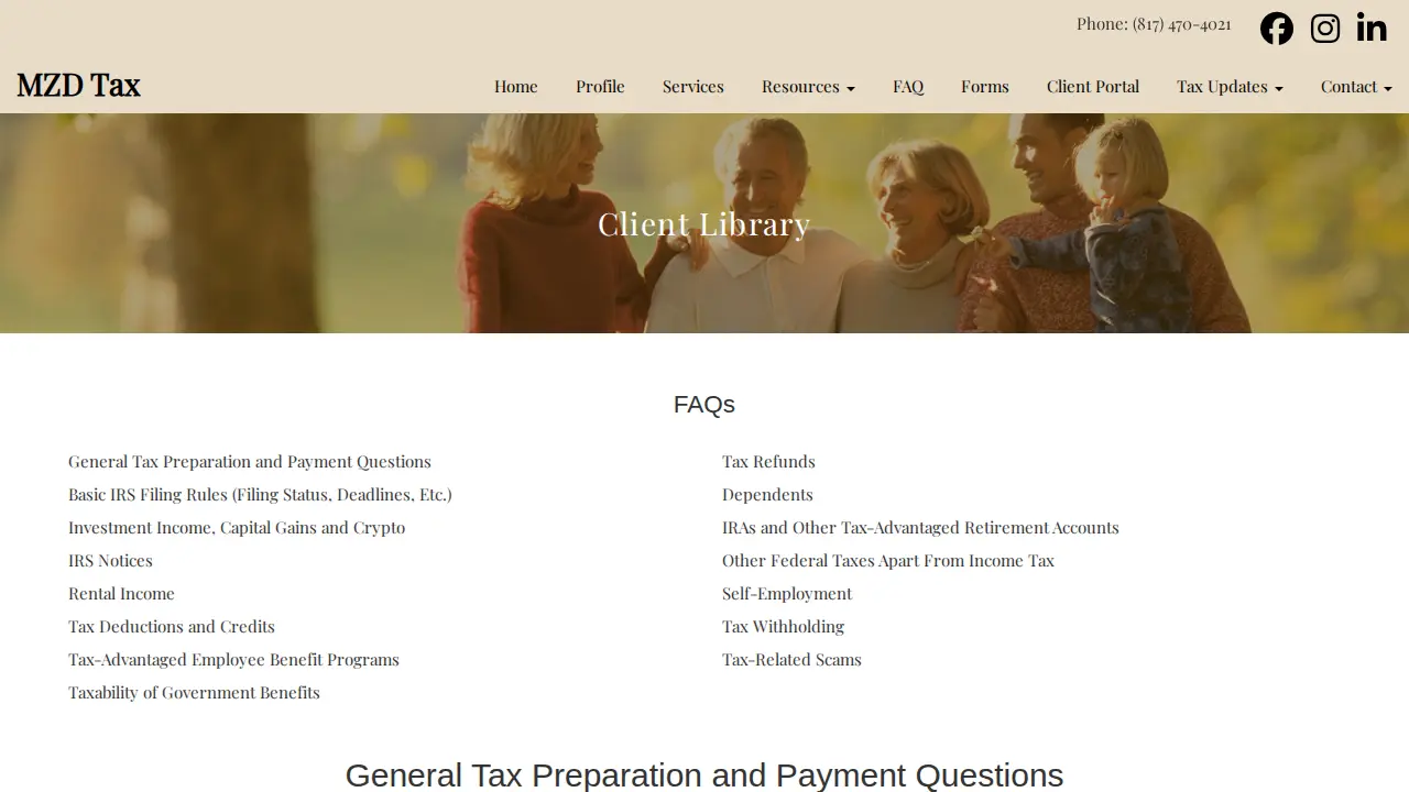 MZD Tax Service page