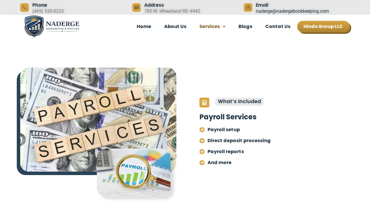 Naderge Bookkeeping & Services page