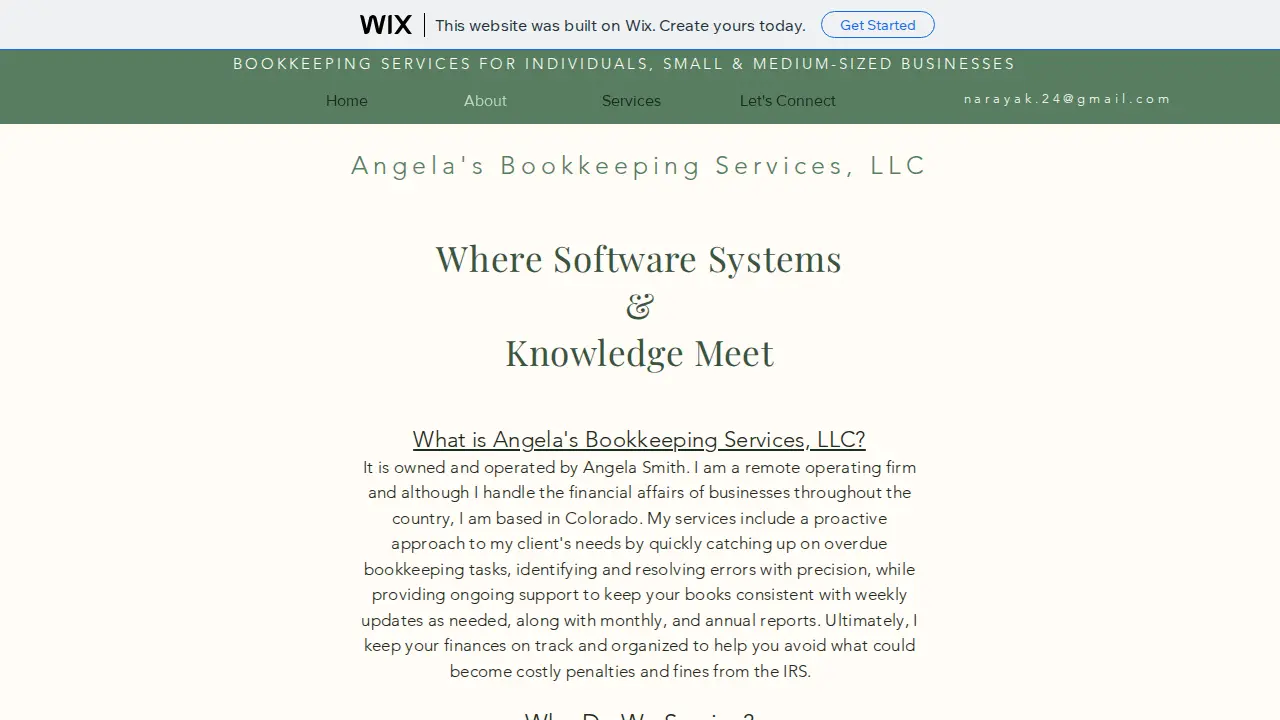 Angela's Bookkeeping Services page